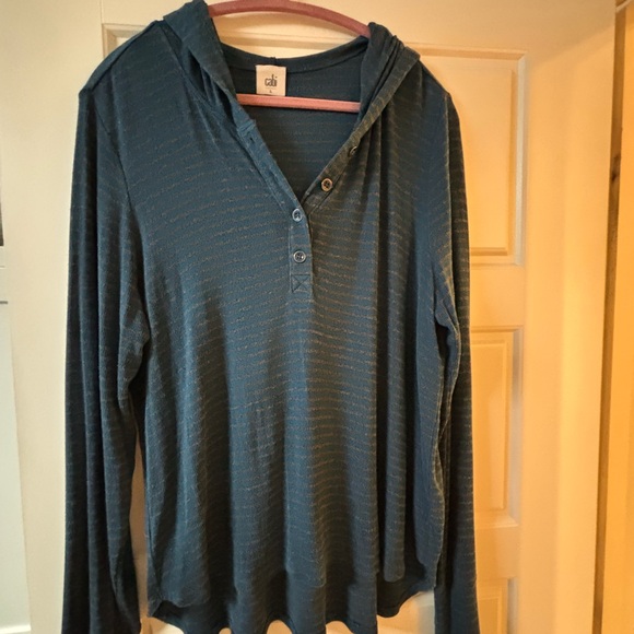 CAbi Riff Hoodie Womens L Blue Gray Striped Long Sleeve Henley Ribbed 4191 - Picture 5 of 6